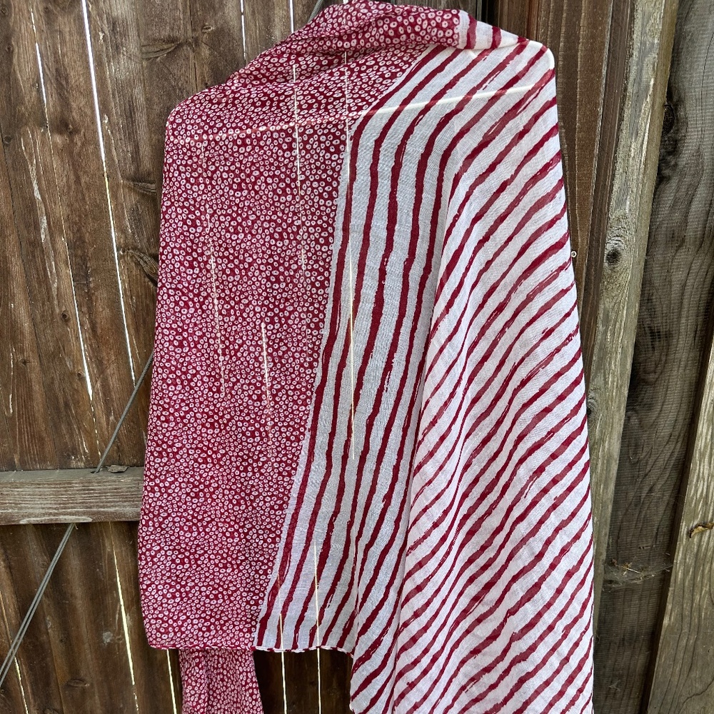 Red and white cotton gauze scarf from Portugal